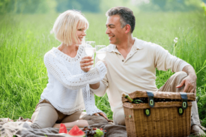 married couple having picnic together to celebrate 20 years of marriage